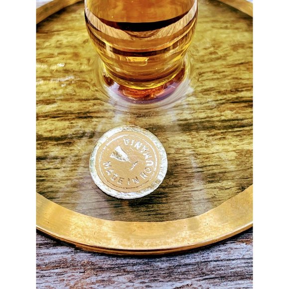 Vintage Glass Mid century Citrine Yellow Gold Stripe Bud Vase Romania - Picture 5 of 11